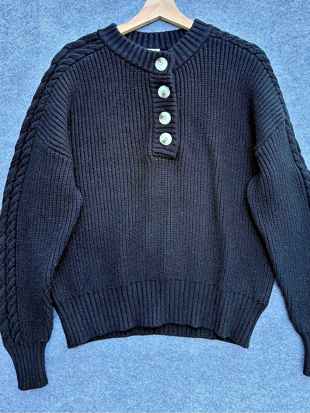 Varley Ardour Button Neck Sweater Black Knit Sweater Like New